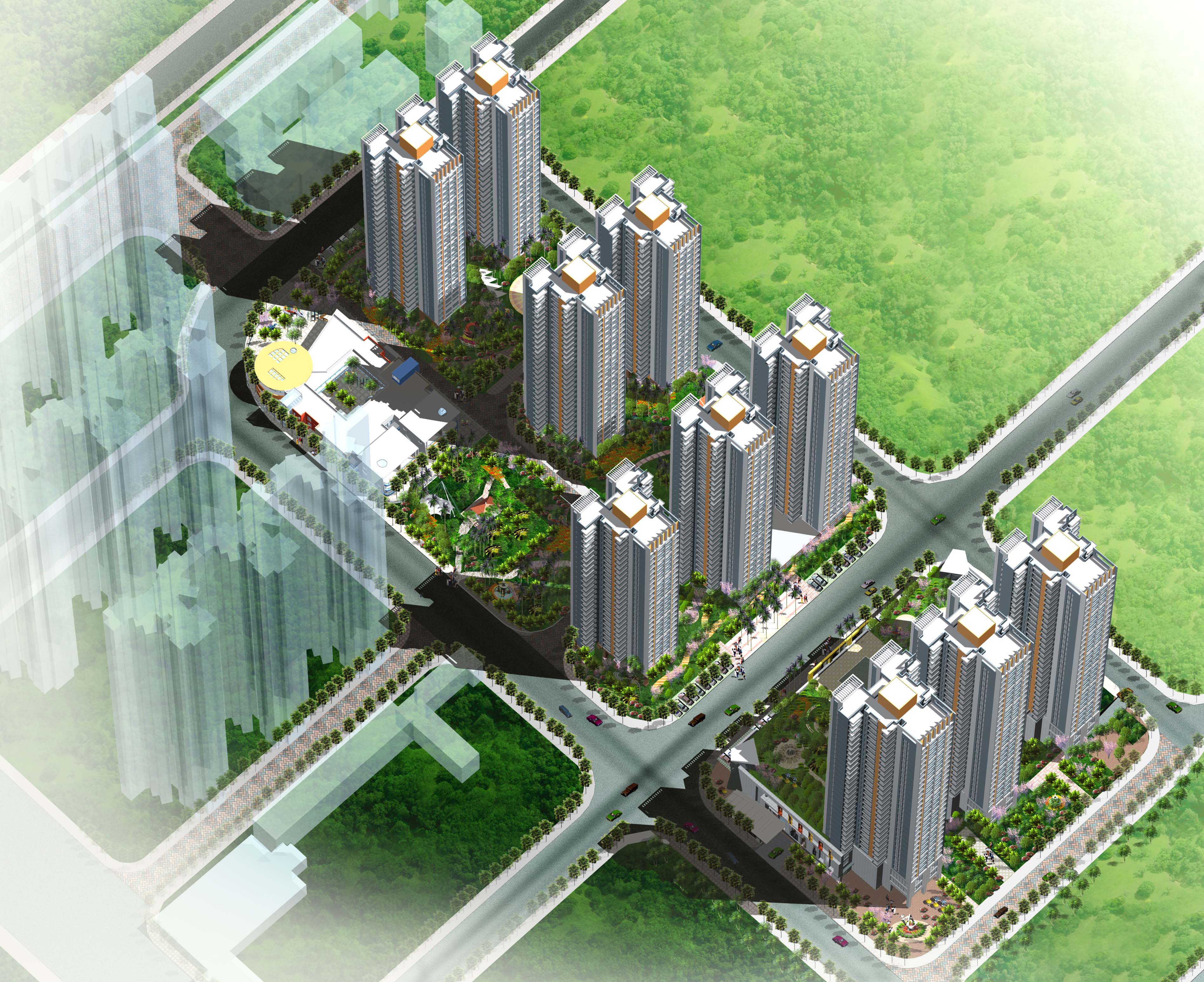 长沙朝阳二村1、2号地块16万㎡鸟瞰图、4栋32 层、由江苏  天宇总承包